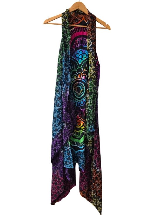 Jackets & Blazers - Rainbow Mandala Sequin Duster Vest Boho Festival Pride Open Front Racerback